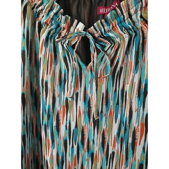 Merona Woman L Blouse V Neck Sheer Tank Lined SS Retro Flowy Business Casual - Picture 4 of 10